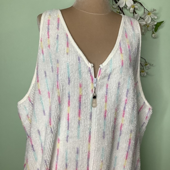 Stan Herman Sleeveless Chenille Zip Front Swim Coverup Robe Pockets V Neck - Picture 2 of 11